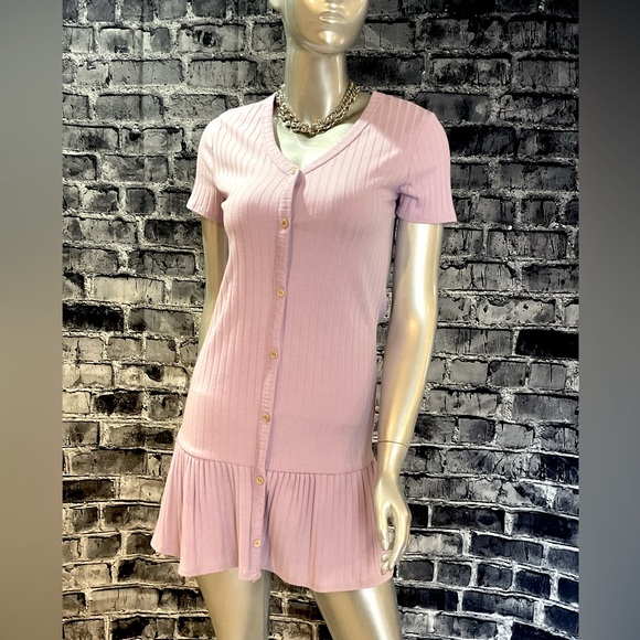 Lavender Pastel Purple Button Down Ribbed Dress - Picture 7 of 11